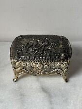 Vintage Silver plate trinket box Cherubs  With Feet Red Lining picture