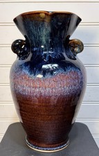 Bill Campbell Classic Drip Glaze Square pinched Rim Pottery Handled Vase 9.5” picture