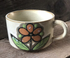 VTG 70s Floral Earthenware Wide Mouth Ceramic Soup Mug picture