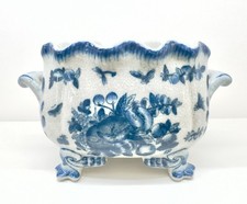 Vtg United Wilson 1897 JUWC Blue White Porcelain Crackle Glaze Cachepot Planter picture