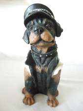 Vintage Rottweiler Biker Dog Statue in Leathers & Hat Heavy Resin 11 1/2