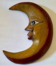 Vintage Rustic Crescent Moon Wooden Dimensional Hanging Wall Art Decor picture