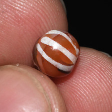 Genuine Ancient Round Etched Carnelian Bead with 8 Stripes in Perfect Condition picture