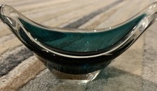 Flygsfors~Paul Kedelv~MCM 50s Art Glass Dish~Vase Coquille Green~Signed~Sweden picture