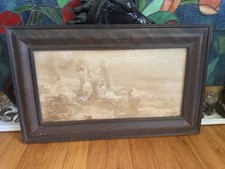 Antique Dark Wood Framed Black & White Picture, Sea Side, Bathing, Celestial picture