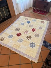 Antique Vintage Hand Made Quilt Star wedding Band Daisy Flower Folk Art 68x80 picture