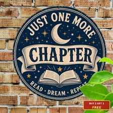 Just One More Chapter Book Lover Library Reading Room Round Tin Sign picture