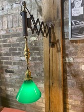Antique Western Electric Telephone Scissor Arm Wall Lamp Green Glass Shade 1906 picture
