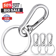 4Pcs Metal Keychain Key Ring Carabiner Clip Keyring Chain Fob Holder Silver USA picture