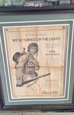 RARE 1945 V-E Day WWII Newspaper Advertising Poster Soldier Framed WWII 24