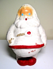 Vintage 1930/40's Santa Paper Mache Candy Container White W/Red 4 1/2
