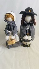 Thanksgiving Pilgrim Dolls Set of 2 Boy Girl Primitive Folk Art Harvest Decor picture