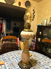 Mt. Washington ?Banquet Lamp (Oil) Metal Foot Glass Body Yellow with PinkyOrange picture