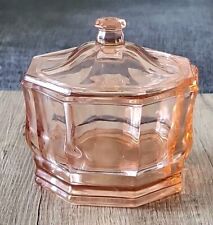Vintage PINK Indiana Glass Octagon Shaped Candy Dish/ Lid Concord Pattern🩷 picture