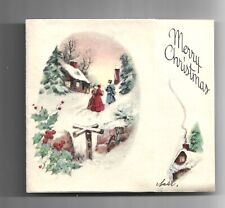 Vtg. Christmas Card by BUZZA Victorians Visit Snow Covered Street 1940's? picture