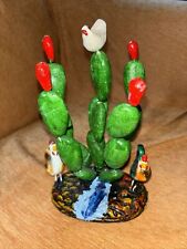 9x6x5 Folk Art Handmade Clay Sculpture Mexico Cactus Prickly Pear Chickens OOAK picture
