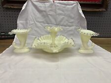 Rare Antique Fenton Single Lily Epergne And Vases / Ivory Crest / Glows picture