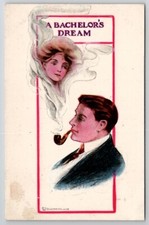 Fantasy A Bachelors Dream Pretty Woman Appears In Smoke Postcard S23 picture