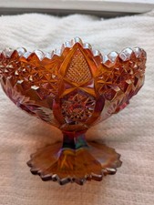 Fenton Carnival Glass Orange Pedestal Candy Dish Sawtooth Scalloped Edges USA  picture