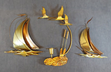 Vintage MCM Copper and Brass Finish Sailboats & Ducks-Cattails- Wall Décor picture
