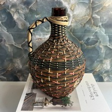 Vintage V Levante Bottle Spanish Woven Wicker Covered Brown Glass picture