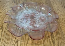Vintage Mikasa Rosella Pink Frosted Glass Platters w/Ruffled Rim 17” & 12” Set picture