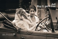 1920s Flapper Woman 💙 Vintage Car - 4x6 Photo - Historic Motoring Scene picture