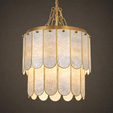 Gold Coastal Capiz Shell Chandelier - 13 Inch Handmade Shells Set in Brass.. picture