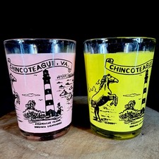 Vintage 70s Chincoteague Assateague Island Virginia Pony Swim Cloudy Bar Glasses picture