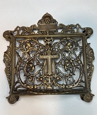 Ornate Solid Brass Altar Missal Stand Lion Head Cherub Bible Holder picture