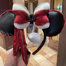 Authentic Disneyland Pirates of the Caribbean Red White Bow Minnie Ears Headband picture
