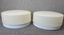 Lot 2 Vtg MCM Prescolite Metal Milk Glass Flush Mount Drum Ceiling Light 12