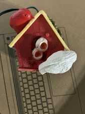 Vintage Sound Motion Sensor Chirping Red Birdhouse Christmas Ornament Cardinal picture