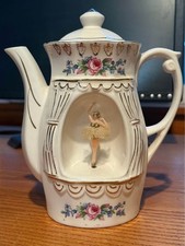 Vintage Musical Teapot with Dancing Ballerina and Gold Trim, Works picture