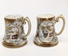 Antique Royal Satsuma Nippon Salt & Pepper Shakers w/ Handles- Gold Moriage picture