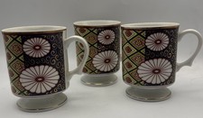 Vintage Mizuko Japan Imari Style Floral Pedestal Coffee Mugs Gold Trim Set of 3 picture