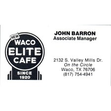 John Barron Waco Elite Cafe TX Vintage Business Card SD8-B6 picture