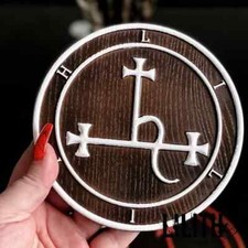 8 Inches Diameter Lilith Sigil Solid Wooden Ash Tree Altar Pentacle Black Magic picture