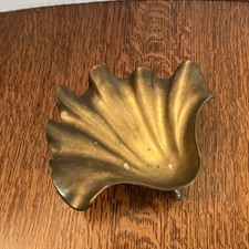Vintage Brass Clam Shell Trinket Dish With Patina picture