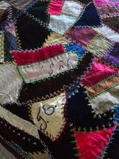 RARE FIND Antique 1886 LUXE Velvet Crazy Quilt TOP Hand Embroidery  77