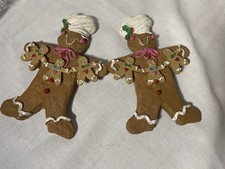 Vintage 1998-2003 Y2K Gingerbread Men Set 2 Refrig Magnets Christmas Ornaments picture