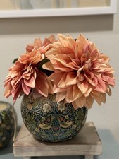 William Morris Strawberry Thief Style Ceramic Round Vase Pot Navy Blue Decor picture
