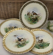 Rare Edwin JD Bodley c. 1875 Hand Painted Gilded S/4 Plates Nature Birds #5/7675 picture