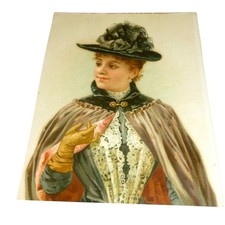 Antique Victorian Woman Portrait Print Gilded Age Fashion Lace Hat 4x5.5