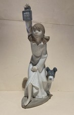 Vintage NAO By Lladro Girl With Lantern Dog Who’s There? Adorable Mint Cond picture