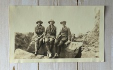 Antique Snapshot Photo Family Posing On Boulder At Coast Rocky Beach picture