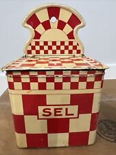 RED/IVORY TIN french enamelwareSEL SALT BOX picture