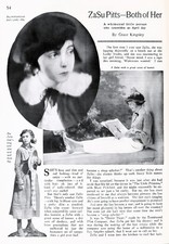 ZASU PITTS 2 page + Article - Screen Actor in 1919 - 8.5 x 11 inch Reprint picture