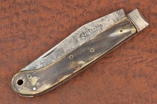 VINTAGE PRADEL FRANCE SMOOTH OX HORN JUMBO SADDLEHORN KNIFE (25054) picture