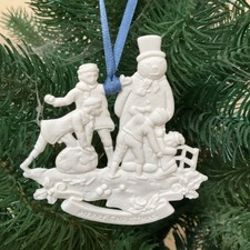 Wedgwood White Jasperware Victorian Snowman Ornament 4 Children Merry Christmas picture